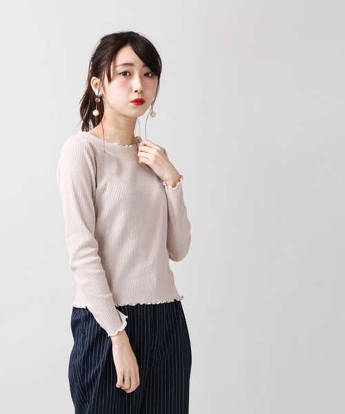 WEGO(ウィゴー)の「WEGO/メロウフリルリブロングカットソー(Tシャツ/カットソー・レディース・ホワイト/ライトベージュ/ライトピンク/杢グレー/アイボリー・FREE)」の15枚目の写真