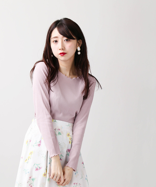 WEGO(ウィゴー)の「WEGO/メロウフリルリブロングカットソー(Tシャツ/カットソー・レディース・ホワイト/ライトベージュ/ライトピンク/杢グレー/アイボリー・FREE)」の16枚目の写真