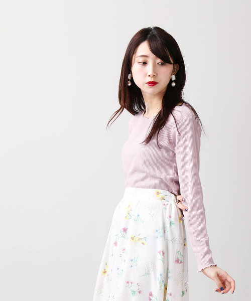 WEGO(ウィゴー)の「WEGO/メロウフリルリブロングカットソー(Tシャツ/カットソー・レディース・ホワイト/ライトベージュ/ライトピンク/杢グレー/アイボリー・FREE)」の17枚目の写真
