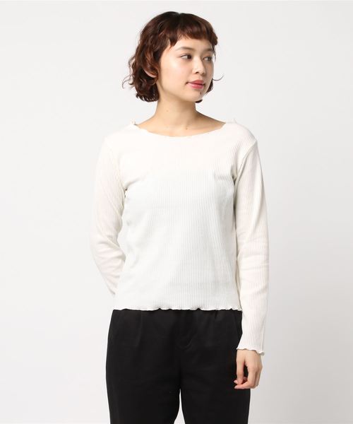 WEGO(ウィゴー)の「WEGO/メロウフリルリブロングカットソー(Tシャツ/カットソー・レディース・ホワイト/ライトベージュ/ライトピンク/杢グレー/アイボリー・FREE)」の18枚目の写真