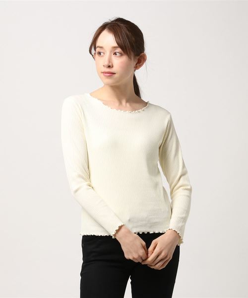 WEGO(ウィゴー)の「WEGO/メロウフリルリブロングカットソー(Tシャツ/カットソー・レディース・ホワイト/ライトベージュ/ライトピンク/杢グレー/アイボリー・FREE)」の19枚目の写真