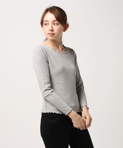WEGO(ウィゴー)の「WEGO/メロウフリルリブロングカットソー(Tシャツ/カットソー・レディース・ホワイト/ライトベージュ/ライトピンク/杢グレー/アイボリー・FREE)」の20枚目の写真