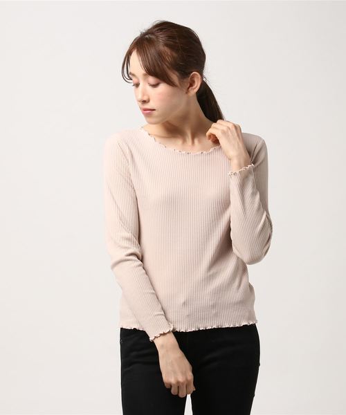 WEGO(ウィゴー)の「WEGO/メロウフリルリブロングカットソー(Tシャツ/カットソー・レディース・ホワイト/ライトベージュ/ライトピンク/杢グレー/アイボリー・FREE)」の21枚目の写真