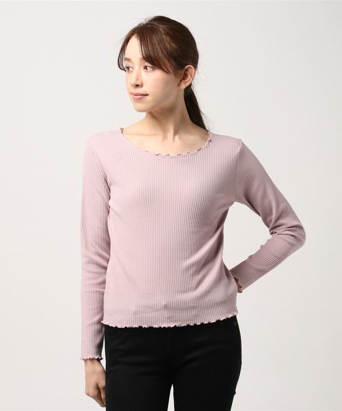 WEGO(ウィゴー)の「WEGO/メロウフリルリブロングカットソー(Tシャツ/カットソー・レディース・ホワイト/ライトベージュ/ライトピンク/杢グレー/アイボリー・FREE)」の22枚目の写真