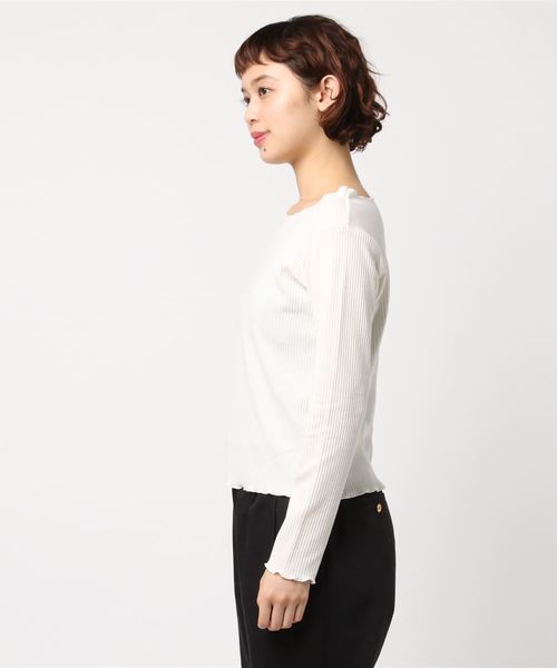 WEGO(ウィゴー)の「WEGO/メロウフリルリブロングカットソー(Tシャツ/カットソー・レディース・ホワイト/ライトベージュ/ライトピンク/杢グレー/アイボリー・FREE)」の6枚目の写真