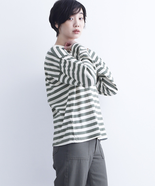 MERLOT IKYU（メルローイキュウ）の「ボーダー柄カットソー6521（Tシャツ/カットソー・レディース・ネイビー/カーキ/ブラック・FREE）」の3枚目の写真