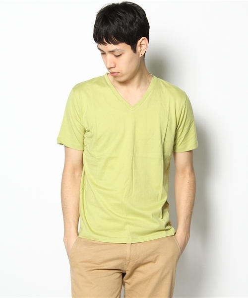 green label relaxing(グリーンレーベルリラクシング)の「□SUPIMA/C V/N Tシャツ(Tシャツ/カットソー・メンズ・ブラック/ライトピンク/ピンク/ライム/ホワイト/コバルトブルー/グレー/レッド/イエロー/ワインレッド/マスタード/ライトブルー・SMALL/MEDIUM/LARGE/X-LARGE)」の4枚目の写真