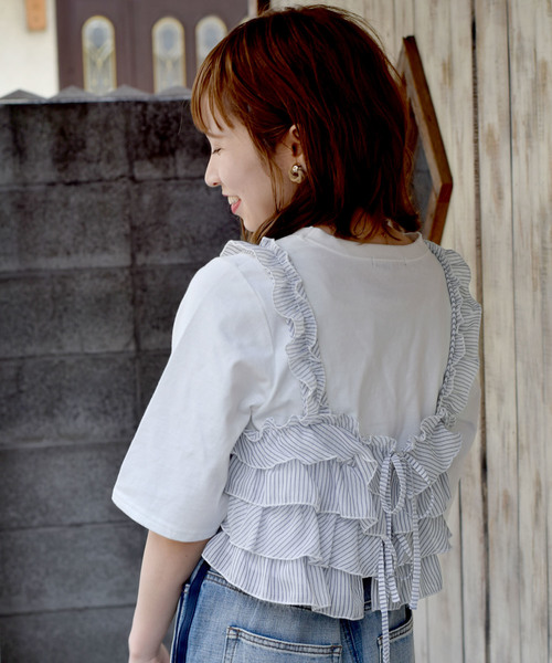 w closet（ダブルクローゼット）の「Tシャツ×ティアードビスチェセット（Tシャツ/カットソー・レディース・レッド/ネイビー/ブラック・FREE）」の3枚目の写真