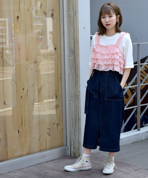 w closet（ダブルクローゼット）の「Tシャツ×ティアードビスチェセット（Tシャツ/カットソー・レディース・レッド/ネイビー/ブラック・FREE）」の7枚目の写真