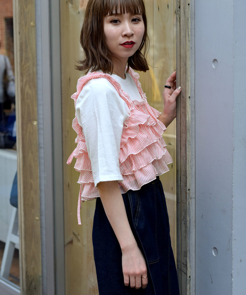 w closet（ダブルクローゼット）の「Tシャツ×ティアードビスチェセット（Tシャツ/カットソー・レディース・レッド/ネイビー/ブラック・FREE）」の17枚目の写真