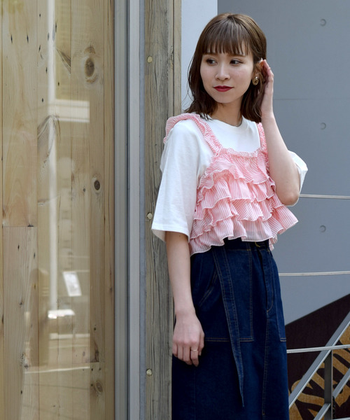 w closet（ダブルクローゼット）の「Tシャツ×ティアードビスチェセット（Tシャツ/カットソー・レディース・レッド/ネイビー/ブラック・FREE）」の4枚目の写真