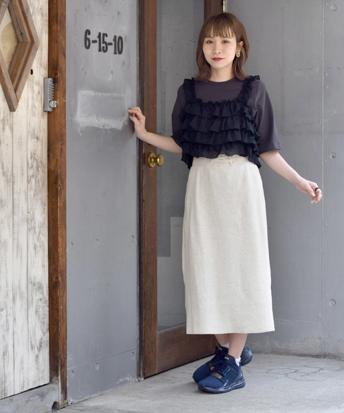 w closet（ダブルクローゼット）の「Tシャツ×ティアードビスチェセット（Tシャツ/カットソー・レディース・レッド/ネイビー/ブラック・FREE）」の11枚目の写真