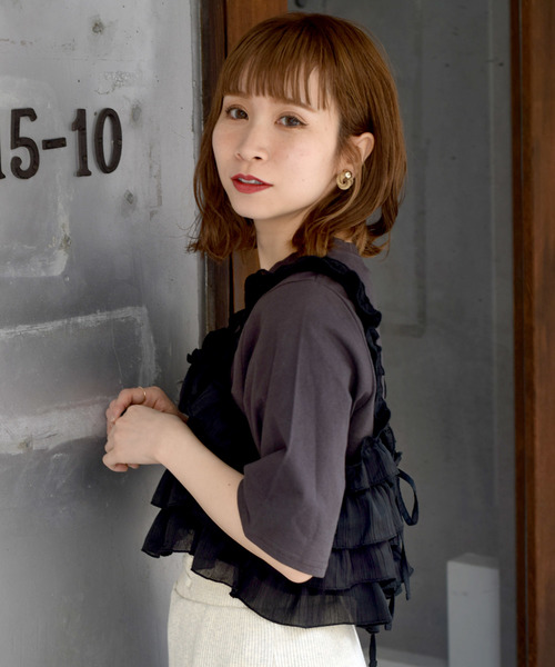 w closet（ダブルクローゼット）の「Tシャツ×ティアードビスチェセット（Tシャツ/カットソー・レディース・レッド/ネイビー/ブラック・FREE）」の21枚目の写真