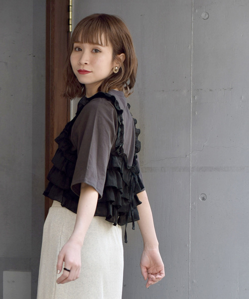 w closet（ダブルクローゼット）の「Tシャツ×ティアードビスチェセット（Tシャツ/カットソー・レディース・レッド/ネイビー/ブラック・FREE）」の18枚目の写真