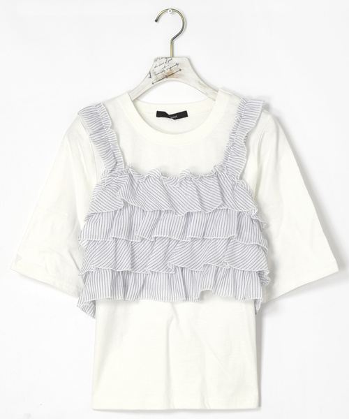 w closet（ダブルクローゼット）の「Tシャツ×ティアードビスチェセット（Tシャツ/カットソー・レディース・レッド/ネイビー/ブラック・FREE）」の10枚目の写真