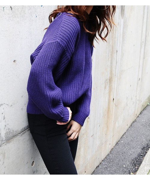 EGOIST（エゴイスト）の「バックレースUPニットTOP（ニット/セーター・レディース・ブラック/パープル/グレー・FREE）」の3枚目の写真