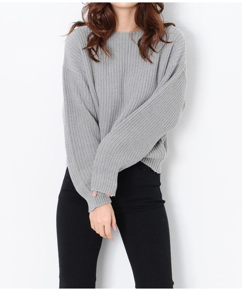 EGOIST（エゴイスト）の「バックレースUPニットTOP（ニット/セーター・レディース・ブラック/パープル/グレー・FREE）」の2枚目の写真