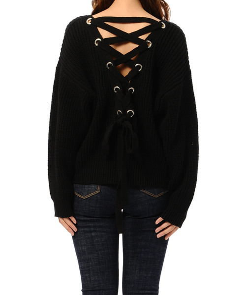 EGOIST（エゴイスト）の「バックレースUPニットTOP（ニット/セーター・レディース・ブラック/パープル/グレー・FREE）」の6枚目の写真