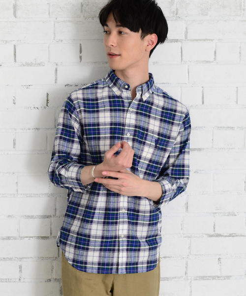 coen(コーエン)の「綿麻7分袖チェックシャツ(シャツ/ブラウス・メンズ・ネイビー/レッド・LARGE/SMALL/MEDIUM/X-LARGE)」の2枚目の写真