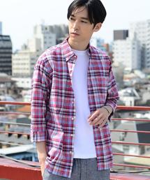 coen | 綿麻7分袖チェックシャツ(シャツ/ブラウス)