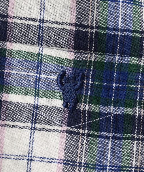 coen(コーエン)の「綿麻7分袖チェックシャツ(シャツ/ブラウス・メンズ・ネイビー/レッド・LARGE/SMALL/MEDIUM/X-LARGE)」の8枚目の写真