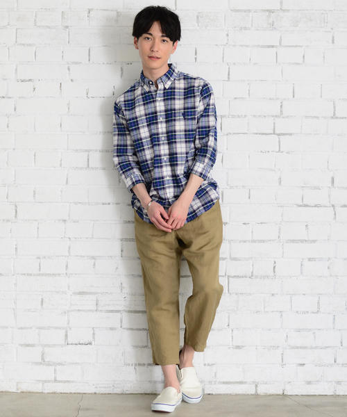 coen(コーエン)の「綿麻7分袖チェックシャツ(シャツ/ブラウス・メンズ・ネイビー/レッド・LARGE/SMALL/MEDIUM/X-LARGE)」の11枚目の写真