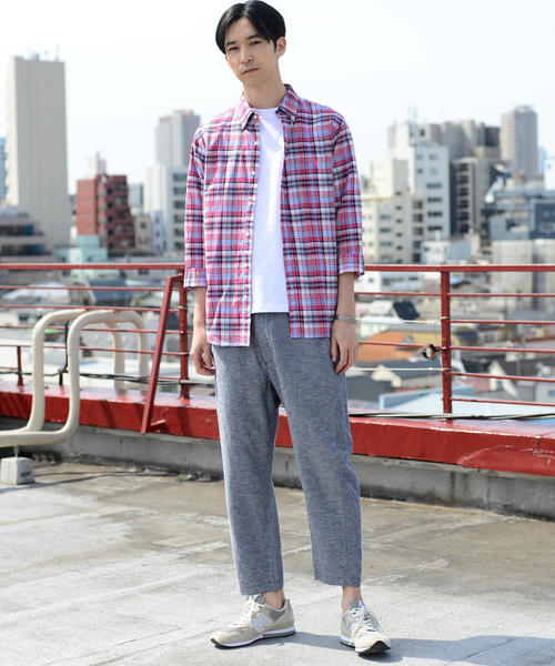 coen(コーエン)の「綿麻7分袖チェックシャツ(シャツ/ブラウス・メンズ・ネイビー/レッド・LARGE/SMALL/MEDIUM/X-LARGE)」の12枚目の写真