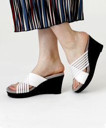 柔らかウェッジソールふかふかクッションストライプゴムサンダル