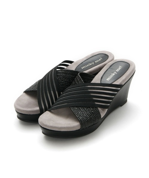 minky me!（ミンキーミー）の「柔らかウェッジソールふかふかクッションストライプゴムサンダル（サンダル・レディース・ブラック/ホワイト/シルバー・S/M/L/LL）」の5枚目の写真