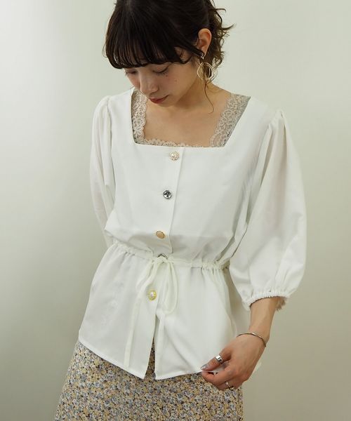 tiptop(ティップトップ)の「キラキラボタンスクエアネックブラウス(シャツ/ブラウス・レディース・ブラウン/オフホワイト/ブラック・FREE)」の2枚目の写真