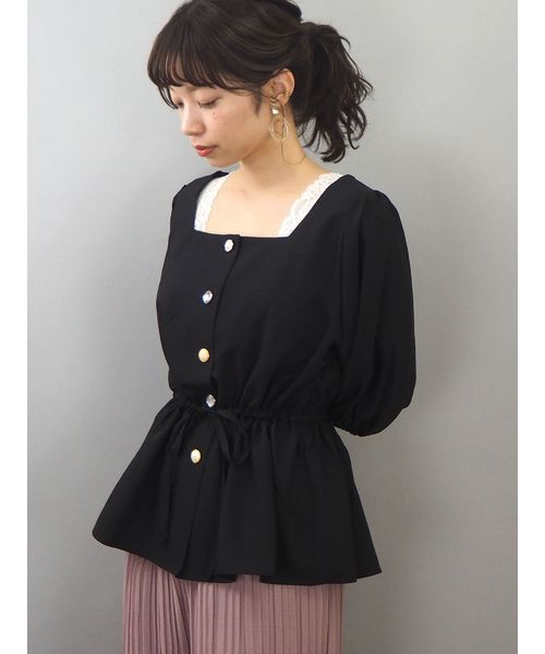 tiptop(ティップトップ)の「キラキラボタンスクエアネックブラウス(シャツ/ブラウス・レディース・ブラウン/オフホワイト/ブラック・FREE)」の1枚目の写真