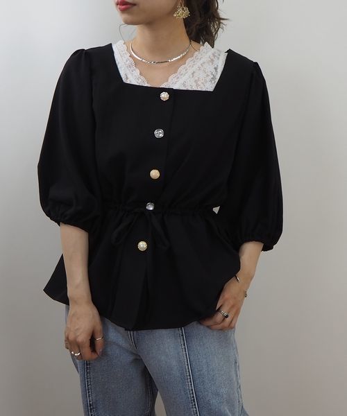 tiptop(ティップトップ)の「キラキラボタンスクエアネックブラウス(シャツ/ブラウス・レディース・ブラウン/オフホワイト/ブラック・FREE)」の6枚目の写真