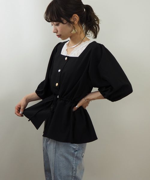tiptop(ティップトップ)の「キラキラボタンスクエアネックブラウス(シャツ/ブラウス・レディース・ブラウン/オフホワイト/ブラック・FREE)」の4枚目の写真