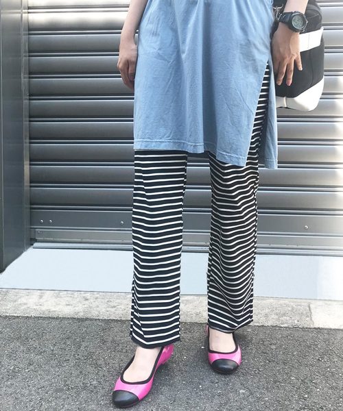 Born（ボーン）の「Born Stretch Border Easy Pants（スウェットパンツ・レディース・オフホワイト/ブラック/杢グレー/ネイビー・FREE）」の3枚目の写真