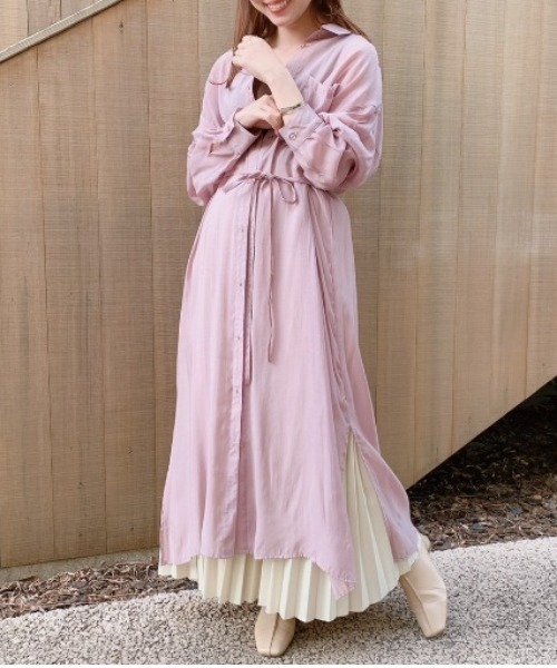 VANNIE U（ヴァニーユー）の「シアーシャツワンピース（ワンピース・レディース・ベージュ/ピンク/ブルー/チョコ/ライトグリーン・FREE）」の5枚目の写真