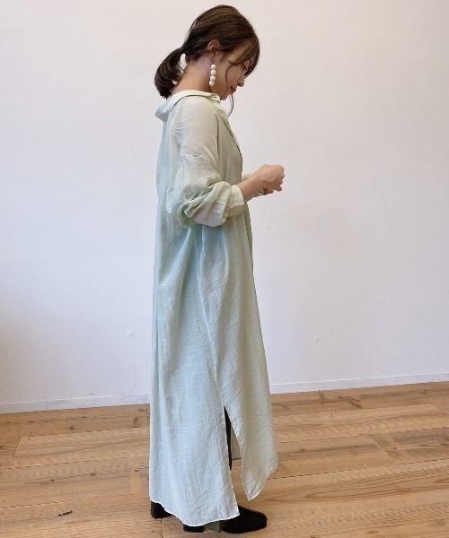 VANNIE U（ヴァニーユー）の「シアーシャツワンピース（ワンピース・レディース・ベージュ/ピンク/ブルー/チョコ/ライトグリーン・FREE）」の21枚目の写真