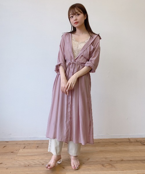 VANNIE U（ヴァニーユー）の「シアーシャツワンピース（ワンピース・レディース・ベージュ/ピンク/ブルー/チョコ/ライトグリーン・FREE）」の6枚目の写真