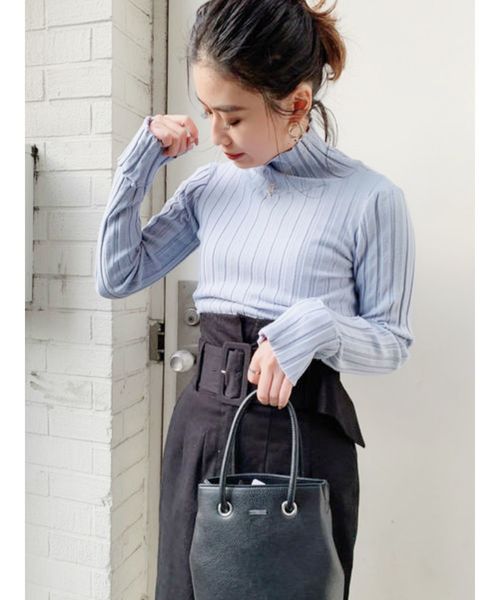 GYDA（ジェイダ）の「ハイネックタートルリブニットトップス（ニット/セーター・レディース・ブラック/オフホワイト/ブルー・FREE）」の3枚目の写真