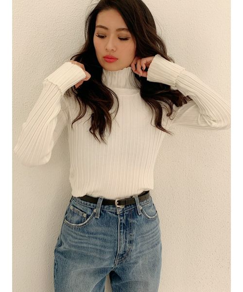 GYDA（ジェイダ）の「ハイネックタートルリブニットトップス（ニット/セーター・レディース・ブラック/オフホワイト/ブルー・FREE）」の7枚目の写真