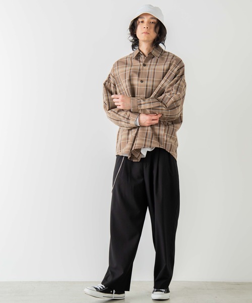 WEGO（ウィゴー）の「WEGO/【セットアップ対応商品】TRビッグシルエットチェックシャツ/シャツジャケット（シャツ/ブラウス・メンズ・ブラウン系その他2/ベージュ系その他2/ベージュ系その他3・MEDIUM/LARGE）」の6枚目の写真