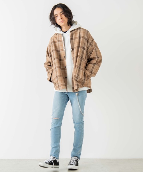 WEGO（ウィゴー）の「WEGO/【セットアップ対応商品】TRビッグシルエットチェックシャツ/シャツジャケット（シャツ/ブラウス・メンズ・ブラウン系その他2/ベージュ系その他2/ベージュ系その他3・MEDIUM/LARGE）」の10枚目の写真