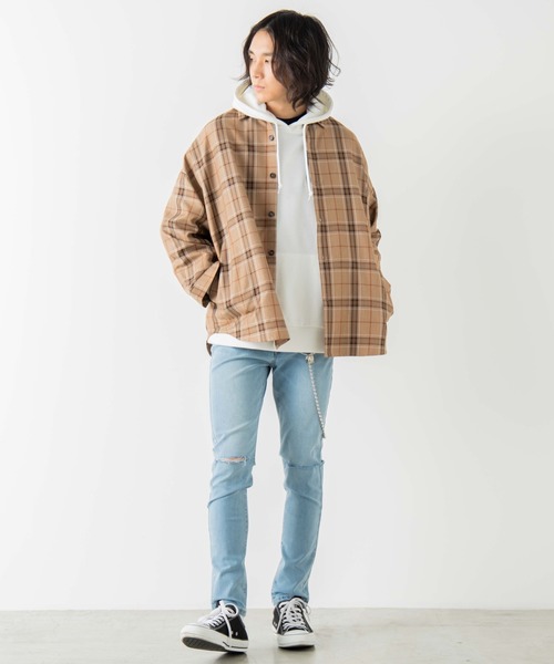 WEGO（ウィゴー）の「WEGO/【セットアップ対応商品】TRビッグシルエットチェックシャツ/シャツジャケット（シャツ/ブラウス・メンズ・ブラウン系その他2/ベージュ系その他2/ベージュ系その他3・MEDIUM/LARGE）」の11枚目の写真