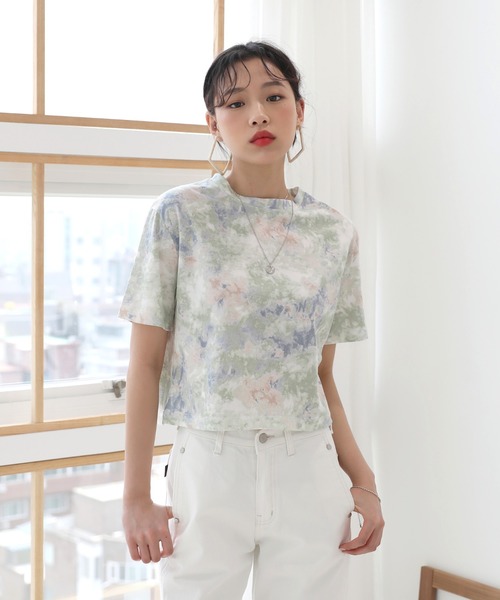 by muni:r(バイ ムニール)の「ユニーク タイダイ柄 コットンTシャツ(Tシャツ/カットソー・レディース・ミント/ピンク/ブルー・FREE)」の4枚目の写真
