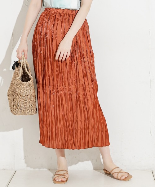 natural couture（ナチュラルクチュール）の「キラキラワッシャーナロースカート（スカート・レディース・ブラウン/ライトベージュ/オレンジ・FREE）」の2枚目の写真