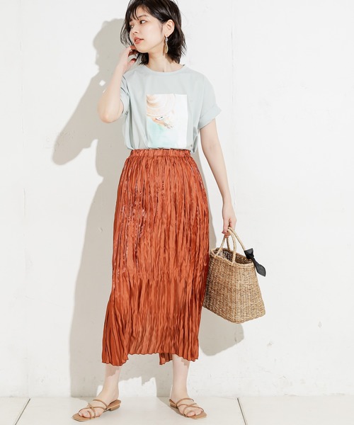 natural couture（ナチュラルクチュール）の「キラキラワッシャーナロースカート（スカート・レディース・ブラウン/ライトベージュ/オレンジ・FREE）」の4枚目の写真