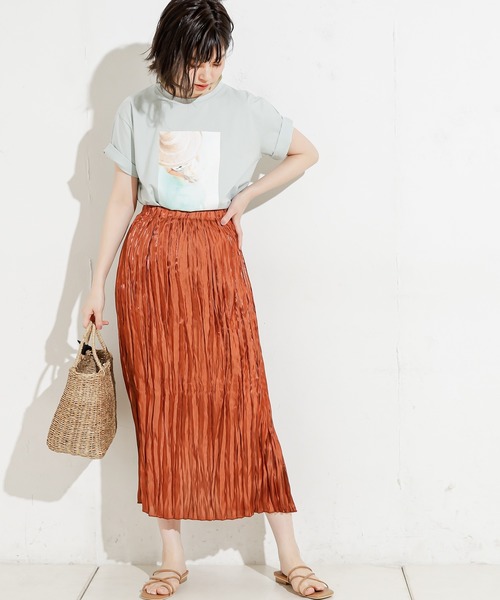 natural couture（ナチュラルクチュール）の「キラキラワッシャーナロースカート（スカート・レディース・ブラウン/ライトベージュ/オレンジ・FREE）」の5枚目の写真