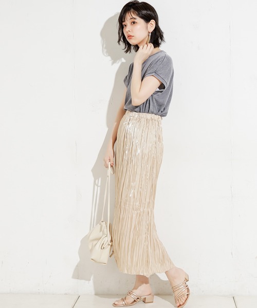 natural couture（ナチュラルクチュール）の「キラキラワッシャーナロースカート（スカート・レディース・ブラウン/ライトベージュ/オレンジ・FREE）」の8枚目の写真