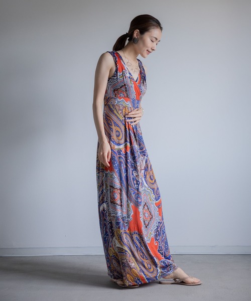 miniyu（ミニュウ）の「《WEB限定》エスニック柄・マキシワンピース（ワンピース・レディース・オレンジ・FREE）」の3枚目の写真