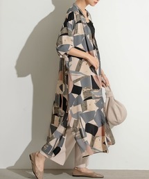 Re:EDIT | [2020A/W COLLECTION][低身長向け/高身長向けサイズ対応]モダン柄バンドカラーシャツワンピース(シャツワンピース)