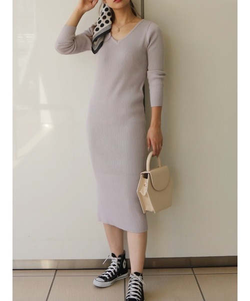 Zozo限定 ワンピース Party ロイヤルパーティー のファッション Royal Royal Vネックタイトニット長袖ワンピース ワンピース